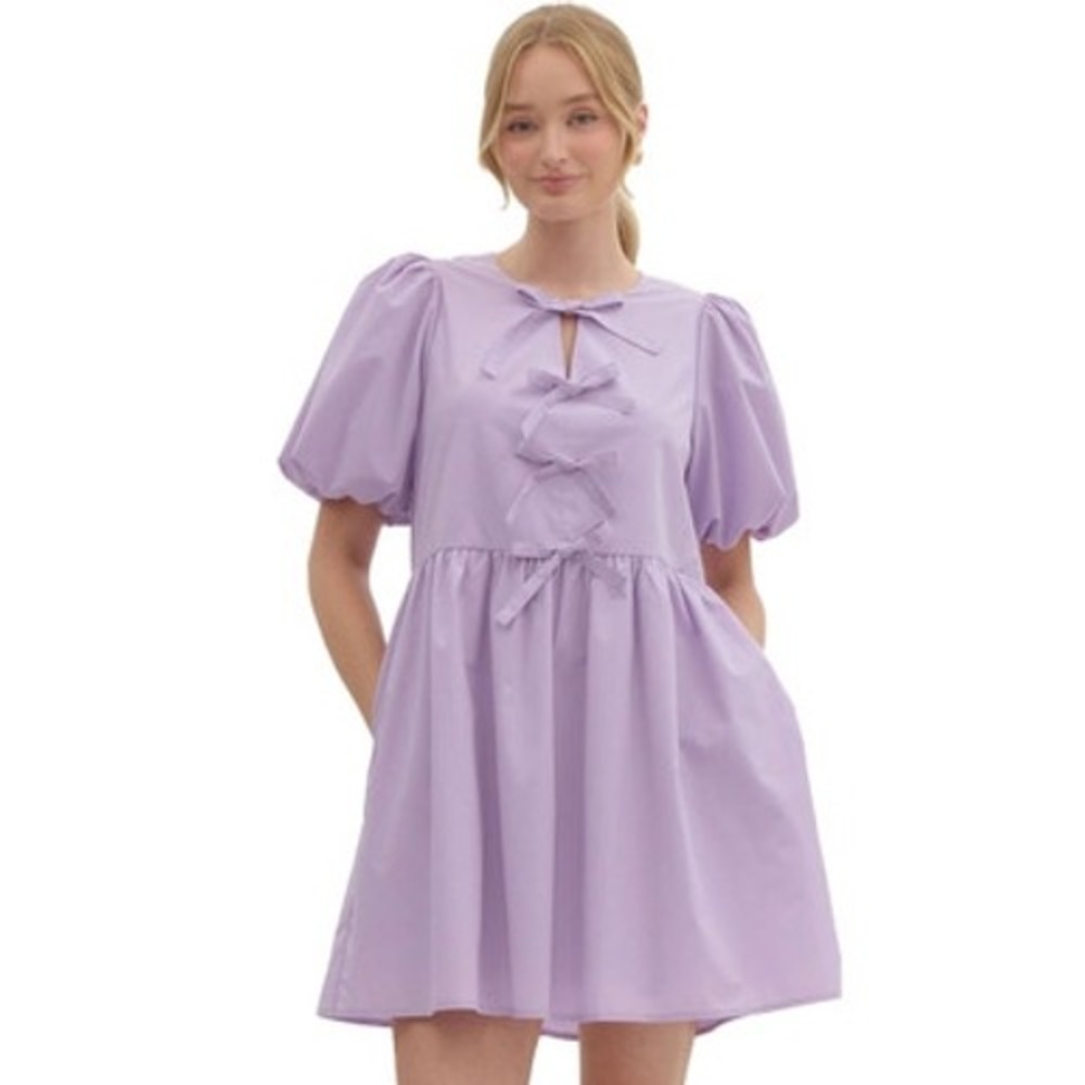 Mable Pastel Puff Sleeve Bow Dress Detail V Neck Romper Shorts Medium Easter NWT